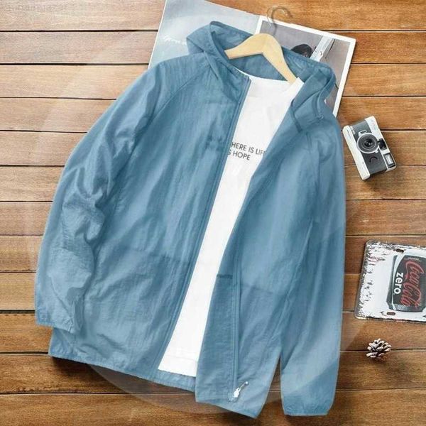 Chaqueta de protección solar de verano para hombre, traje de seda de hielo fino y ligero, abrigo con capucha para pesca
