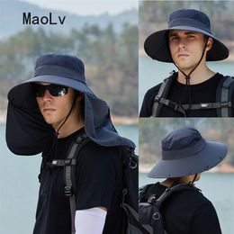 Été Sun s Double couche Protection UV pêche chasse casquette extérieure hommes randonnée Camping visière amovible chapeau de pêcheur 220617