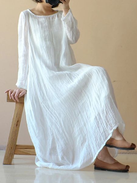 Robe d'été Celmia automne femmes bohème robe blanche mode à manches longues Perspective décontracté lâche plage fête robes 240301