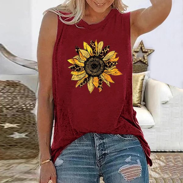 Summer Sunfwowers 3d Imprimer Vest Femmes Vintage Streetwear Femme Off épaule débardeur