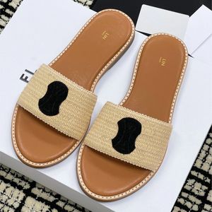 Luxe sandaal Triomprese zomerstro Weave haken slippers Designer Slide Casual schoen Dhgate Outdoor Loafer schoenen Men Women Fashion Mule Sliders Flat Heel Sandale