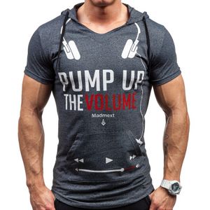 Sweat-shirt d'été Sport Muscle Man T-shirt à capuche décontracté à manches courtes Slim Tight Mens Letter Print Bottom Shirt