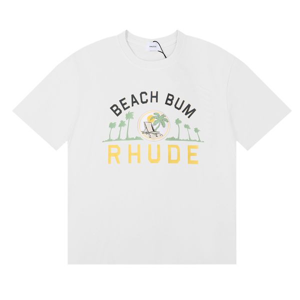 T-shirt d'été Designer Rhude Letter Imprimer 100% coton pur en vrac Fashion Fashion décontractée à manches à manches pour couples TE-shirt de vêtements Preshrunk à cou rond polyvalent