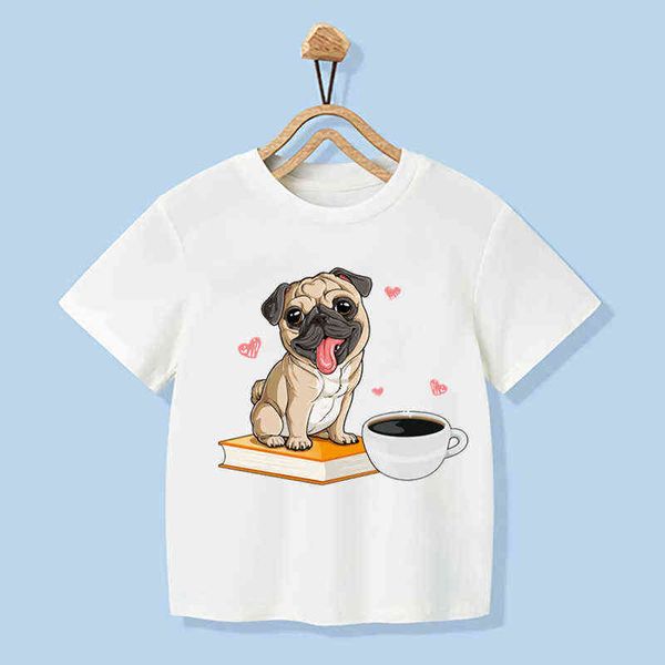 Camiseta de verano para niñas y niños, camiseta con estampado de animales de patinaje sobre ruedas de Pug, ropa Kawaii para niños, camiseta divertida para perros, YKP011 G1224