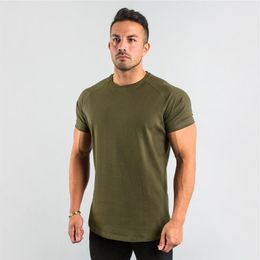 Zomer T-shirt Men Solid katoen Kort Mouw Gym Kleding Fashion Plain Tops Tees Sport Bodybuilding Fitness Wear