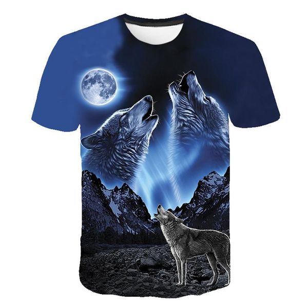Camiseta de verano para hombre, ropa de calle, camisetas de manga corta con cuello redondo, ropa divertida de animales para hombre, camiseta informal con estampado de lobo en 3D