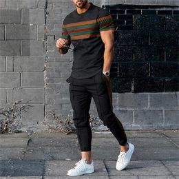Zomer T -shirtbants Pakken Tops Street Sportswear Heren Casual tracksuits Trend 3D Print Men Sets korte mouw 2 -delige 240329