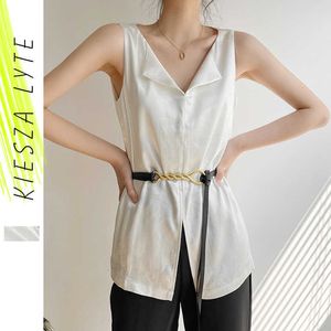 Zomer t-shirts Basic v-hals mouwloze satijn camis mode sexy femme losse tank top dameskleding 210608