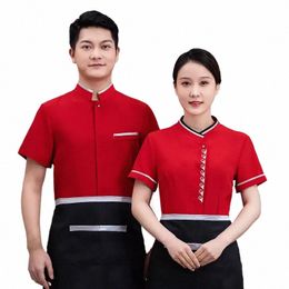 Uniformes de maison de thé d'été Serveur d'hôtel Restauration à manches courtes Salon de thé Vêtements de travail Restaurant chinois Waitr Uniforme e6TW #