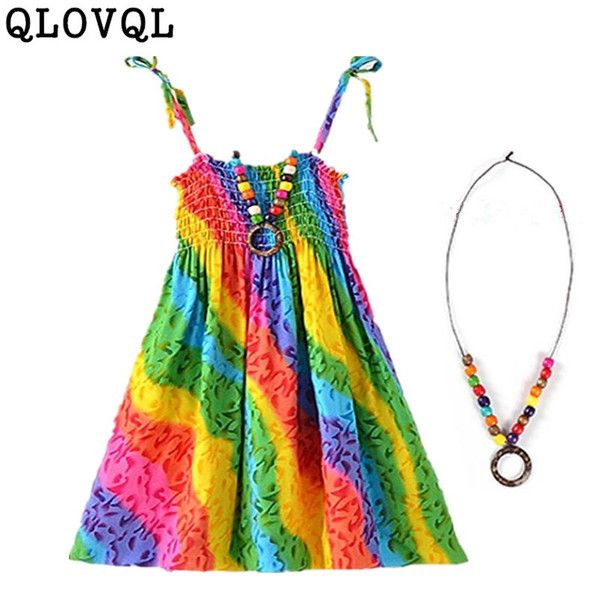 Été adolescentes robe princesse arc-en-ciel robes pour adolescentes vêtements de plage 6 8 10 12 13 ans avec collier Vintage Q0716