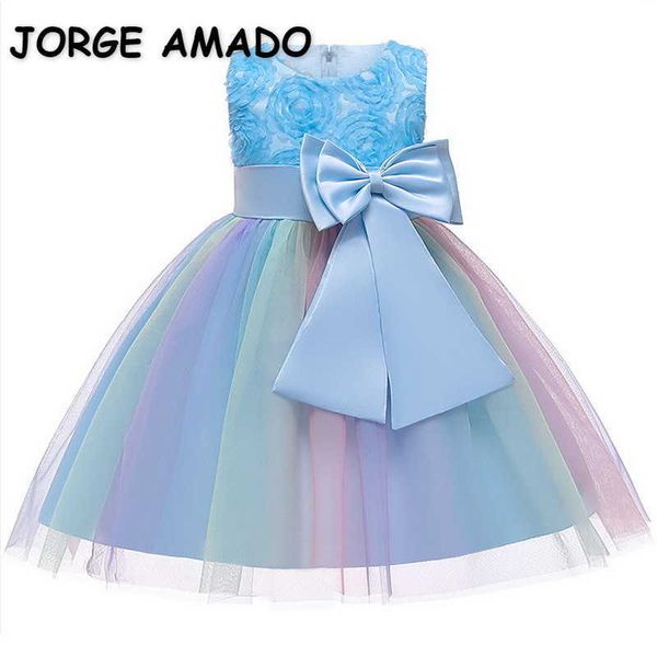 Verano adolescente niñas vestidos patchwork arco fajas princesa vestido para fiesta boda piano realizar ropa para niños E0147 210610