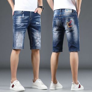 Pantalon court d'été en Denim brodé, fin et vieilli, tendance, coupe Slim, short surdimensionné, pour hommes