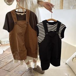 Zomer Dunne Jongen Effen Overalls Kinderen Casual Bretels Jumpsuit Kid Katoen Losse Mode Broek Baby Broeken 240108