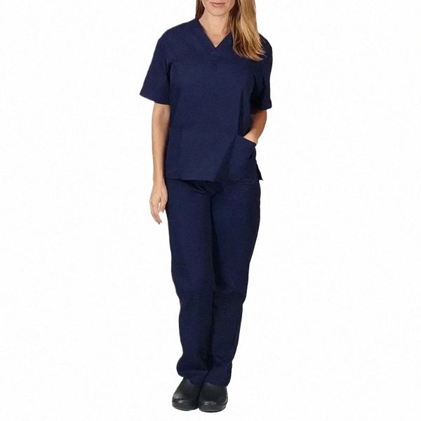 Summer Thin Doctor Bata quirúrgica Conjunto de uniforme de enfermera para hombres y mujeres Elasticidad y secado rápido v0O5 #