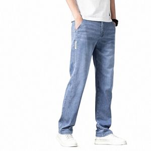 Zomer Dunne Jeans Herenkleding Nieuw in Baggy Rechte Broek Fi Elastische Taille Cott Busin Casual Brede Denim Broek d6Ys #