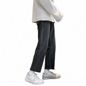 Zomer dunne jeans mannen losse casual broek Koreaanse versi rechte buis hoge en dunne negen-punts broek merk herenkleding r1Kt #