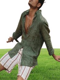 Shirt de lin en coton lâche mince en été blusa vert beige à manches longues mensine hawaïen 039s 3xl 2xl tops5730364