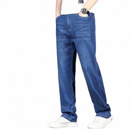 Summer Thin Lyocell Jeans pour hommes Drapé en soie glacée Lâche Busin Droite Pantalon en denim décontracté élastique Pantalon Fi 42 44 46 Z2GT #