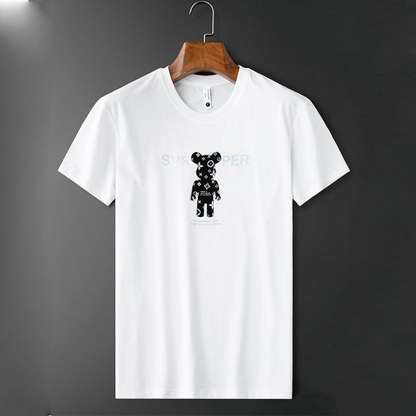 T-shirts d'été minces pour hommes Solid Round Neck Tees 2022 New Bear Printing Design Light Luxury Mercerized Cotton Short Sleeve Large Size Black White Grey M-7XL