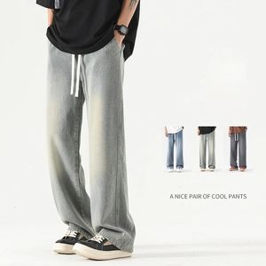 Été mince jean Baggy Streetwear élastique Streetwear INS KOREAN Fashion Denim Wideleleg Vêtements de marque masculine 240423