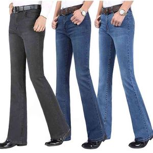 Zomer dunne heren uitlopende been jeans hoge taille lange flare voor mannen bootcut Blue Hommes Bell Bottom Jeans Mannen 210716