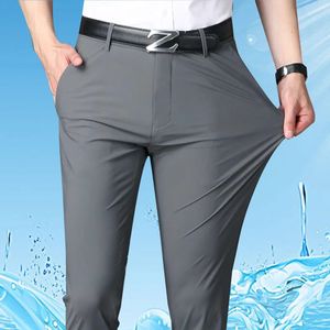 Pantalon pour hommes minces quatre côté élastique de la soie élastique Bureau d'affaires glace de soie pantalon décontracté pantalon 240518