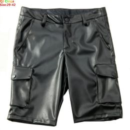 Zomer Dun Gedeelte Zwarte Stretch Leren Shorts Heren Werkstijl Rood Wit Blauw PU Broek Mannelijke Fivepoint 2940 42 231225