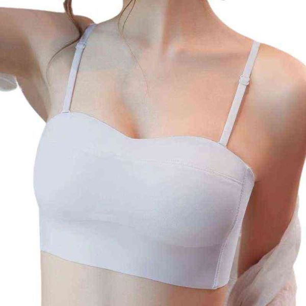 Verano fino sexy sin tirantes sujetador tubo top mujeres push up lencería inalámbrica sin costuras bralette inalámbrico gancho trasero ropa interior sólida l220726