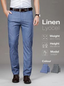 Été mince Lyocell Lyocell en tissu de lin respirant Pantalon Men Business Droite élégant Long Long Formal Male Plus taille 40 240423