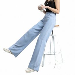 Été mince doux jeans pour femmes tissu lyocell naturel baggy jambe large pantalon en denim streetwear lâche décontracté vêtements féminins xs-3xl u3qg #