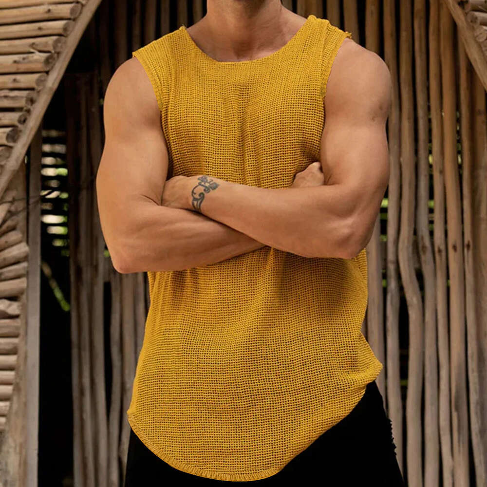 Summer Thin Tank Top Men's Casual Solid Color New Knitted Shirt M514 33