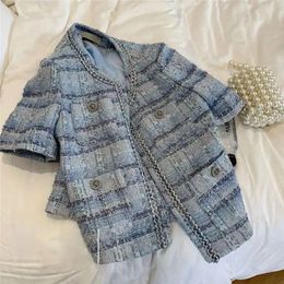 Tempérament mince d'été Top Top Small Fragrant Veste à manches courtes Chaqueta Mujer Plaid Shirts Crop Blazers Femmes Femmes Coat 240417