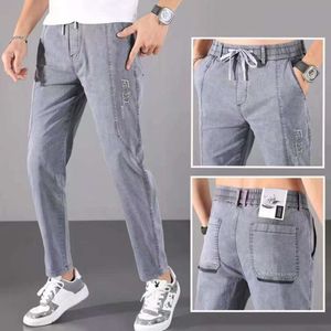 Zomer dunne werkkleding broek voor heren sport slanke fit heren broek Koreaanse versie trendy Instagram gewassen versleten casual lange broek