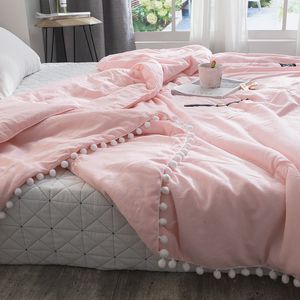 Jet d'été Courtepointes rose frais patchwork couette couture petites balles couette couvre-lit doux solide couverture de lit pastorale linge de lit LJ201015