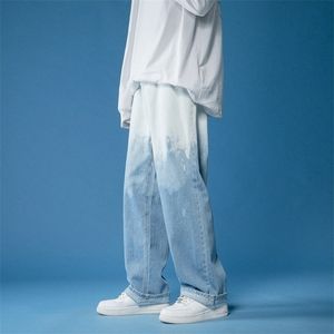 Été Tie-dye Ombr￩ hommes jean mode décontracté mâle jambe large pantalon minimalisme droit ample Denim 220328