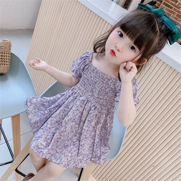 Vestidos de verano para niñas pequeñas, estampado de flores florales, manga abullonada de algodón, ropa para niños 1065 E3