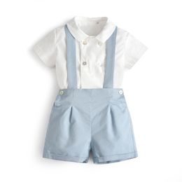 Conjunto de ropa de verano para niños pequeños, traje de caballero nacido en español, camisa de manga corta para niños, pantalones cortos con tirantes, ropa para bebés 220507