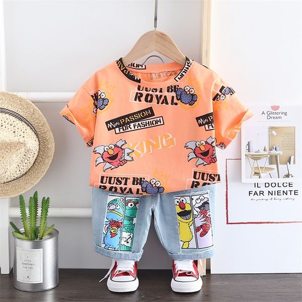 Été Enfant Garçons Cool Impression Vêtements Ensembles Bébé Filles Dessin Animé T-shirt À Manches Courtes + Shorts Tenues Décontractées Vêtements Pour Enfants 220507