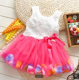 zomer peuter meisjes jurk rose bloem kleurrijke bloemblaadjes gaas baby tutu jurken mouwloze kinderen vest prinses jurk 2015 kostuums tr101