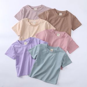 Zomer peuter korte mouw t-shirts T-shirts tops candy color katoen kinderen baby jongens en meisjes soild round nek t shirt kleding m4286