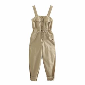 Zomer Tooling Stijl Taille Tie Jumpsuits Romper Vrouwen High Fashion Vrouwelijke Button Casual Overalls 210531