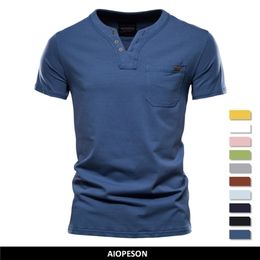 Haut d'été qualité coton t-shirt hommes couleur unie conception vcou t-shirt décontracté classique s vêtements hauts t-shirt 220615