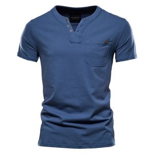 Été Top qualité coton T-shirt hommes couleur unie conception col en v T-shirt décontracté classique vêtements hauts Tee 220325