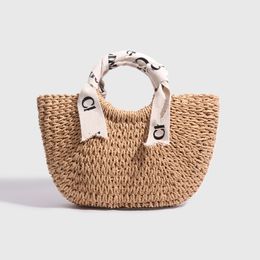 Zomerbakken vakantiestijl stro geweven tas vrijetijds geweven draagbare tas met hoge capaciteit voor dames strandhandtas schoudertas