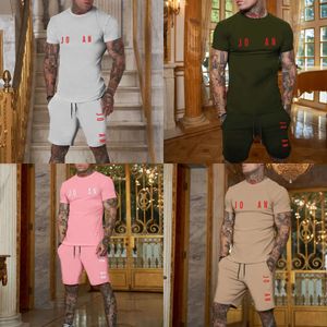 Survêtement d'été T-Shirt à manches courtes + Short pour hommes, ensemble 2 pièces, costume de sport pour hommes, lettre imprimée, couleur unie, gymnases, vêtements de sport Fiess, vêtements masculins T-Shirt+s wear