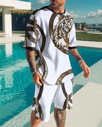 Summer Tracksuit T-shirt shorts 2-delige dieren tijger geprinte outfits sportpak oversized casual streetwear man sets kleding 240420