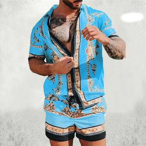 Zomer Trainingspakken Boho Tropische Print Bijpassende Set Tweedelige Set Slanke top met korte mouwen en korte broek Streetwear Office Mens Plus Size outfit