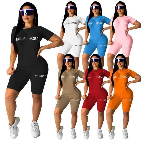 Survêtements d'été femmes T-shirt Shorts 2 pièces ensembles survêtements haute élastique mode estampage à chaud lettre vêtements décontractés