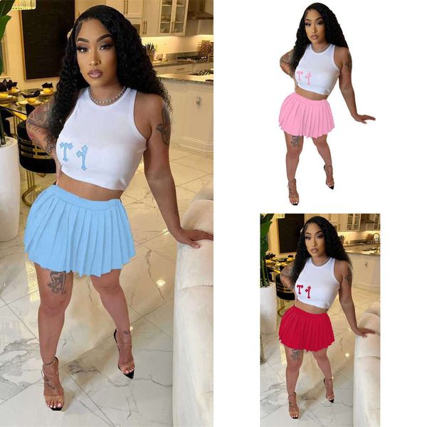 Été Trakcuist Femmes Robe Imprimée Femmes Deux Pièces 2 Pièces Ensemble Shorts Tenues Designer Lady Vêtements Sexy Bretelles Tops Jupe Costume