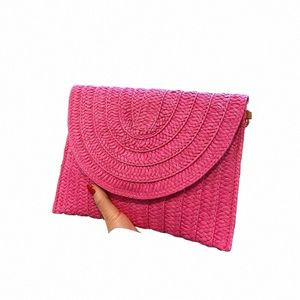 Sac de plage de voyage d'été Sac d'embrayage tissé paille Fi Designer Crossbody Sac à bandoulière pour femmes sac à main dames en osier au poignet R8RM #